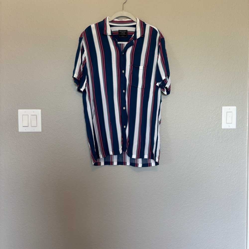 Abercrombie & Fitch Red, Blue, and White Striped Casual Shirt - Picture 2 of 10